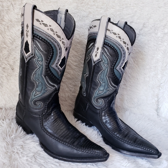 SALE🔥 Black Butterfly Snip Toe Lizard Western Boots Mexican Botas - Picture 16 of 16